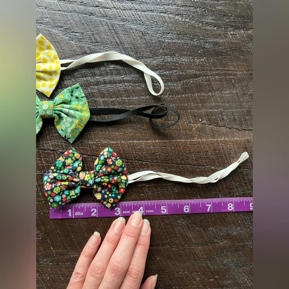 Set of three baby girl bow headbands yellow, green and blue prints